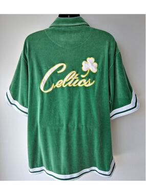 Vintage Y2K Boston Celtics Men's 3XL NBA Warm Up Jacket Velour Green Full Zip
